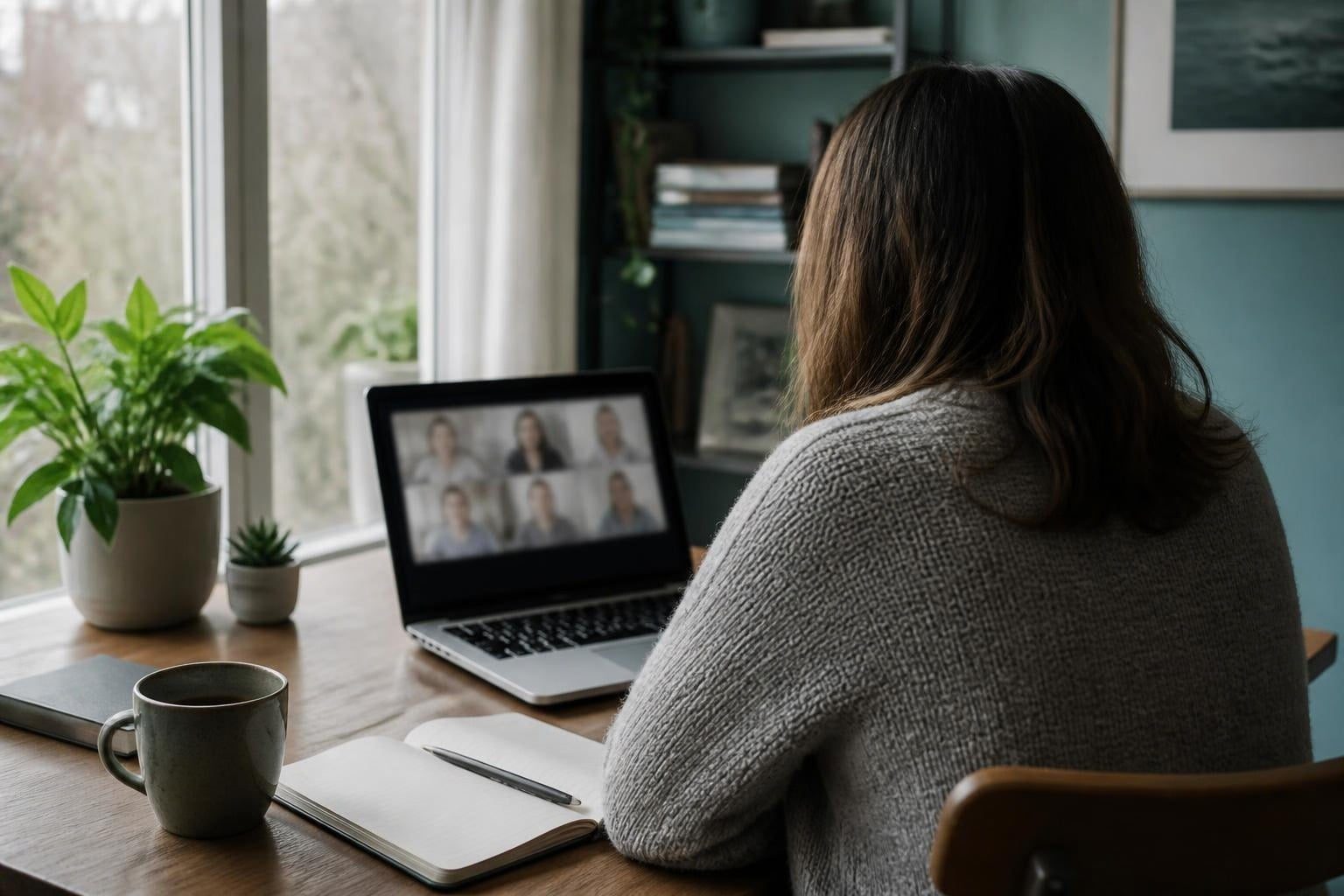 Poste de télétravail à domicile pendant une visioconférence